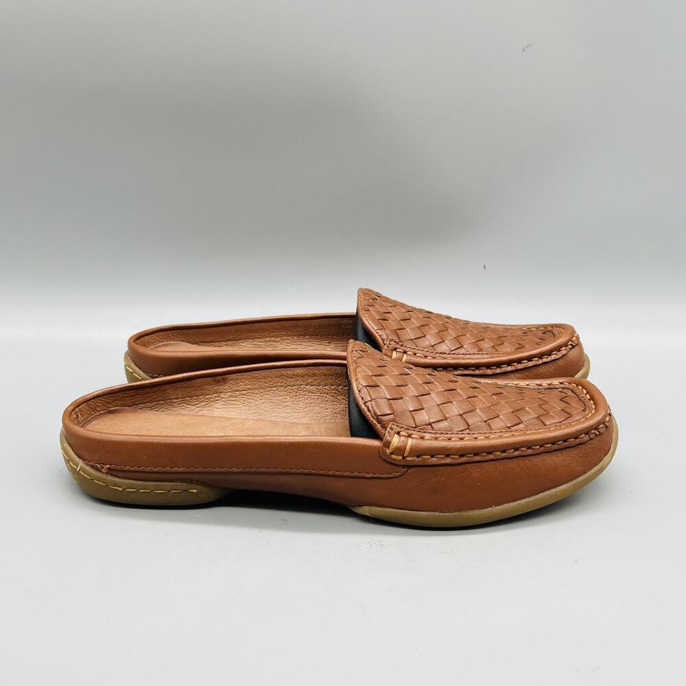 Donald J Pliner Shoes‎ Womens 6.5 Brown Leather Vode Woven Mules Slip On Casual